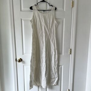 Laura Ashley Vtg 90s Sleeveless Floral Embroidered Cottagecore Ivory Dress Large